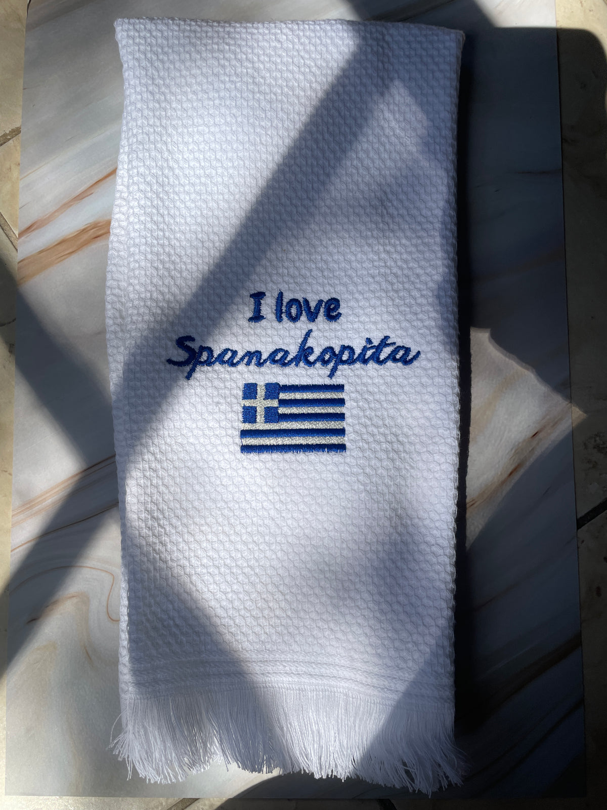 I Love Spanakopita Embroidered Kitchen Towel