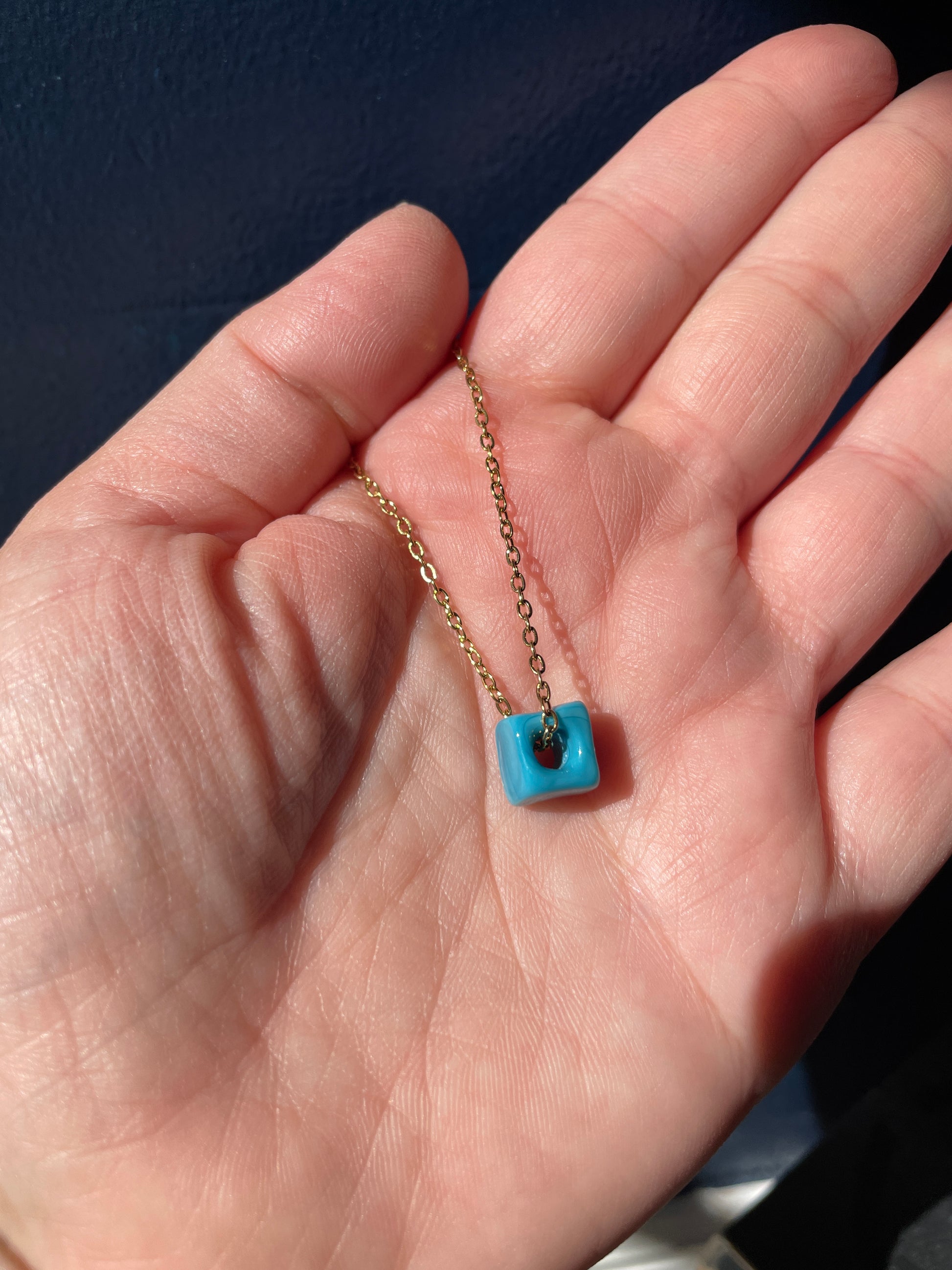 Aegean Blue Bead Necklace W/ Double-Round Link Chain