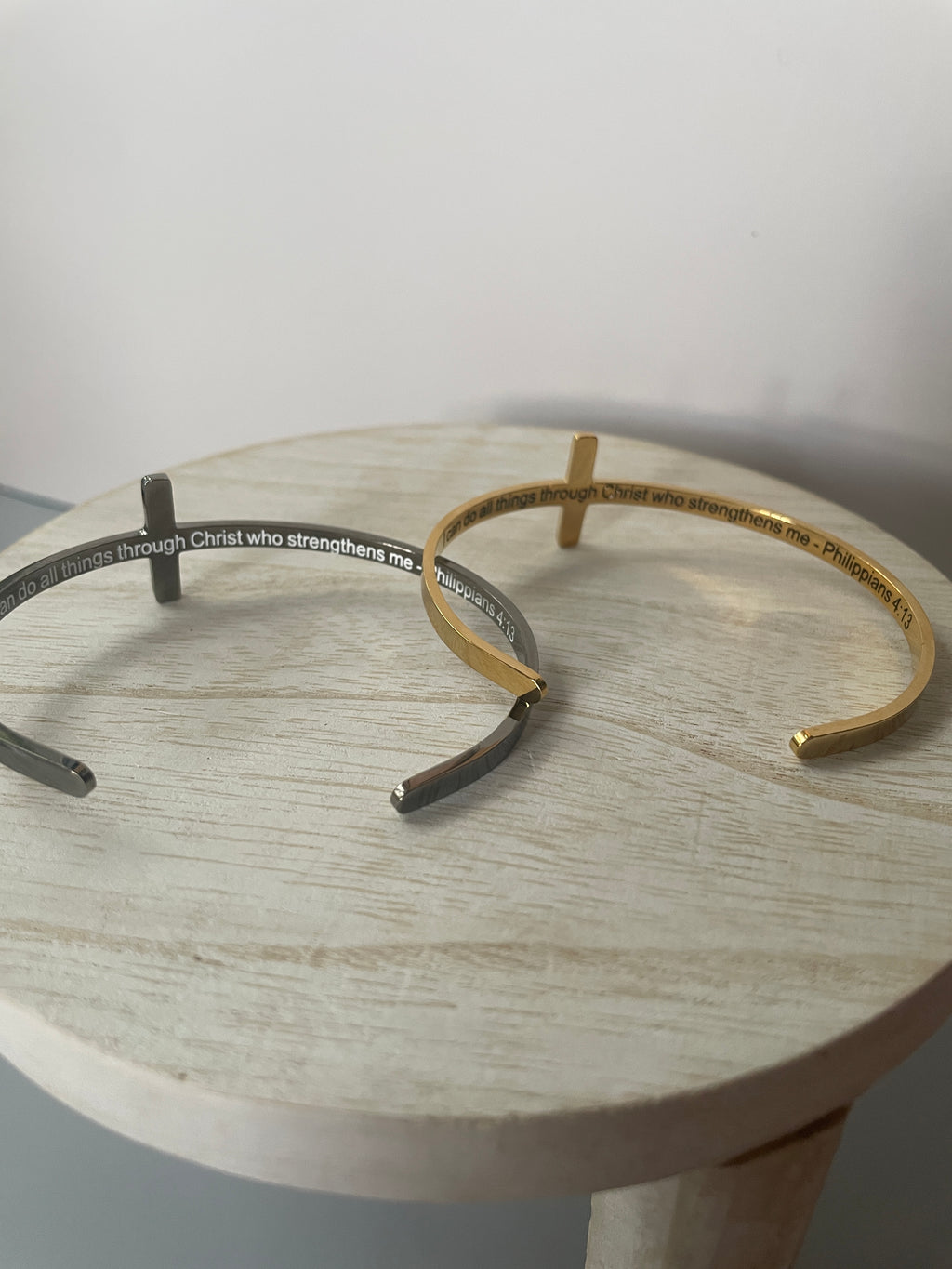 Stainless Steel Cross Cuff Bracelet with Christian Scripture Philippians 4:13