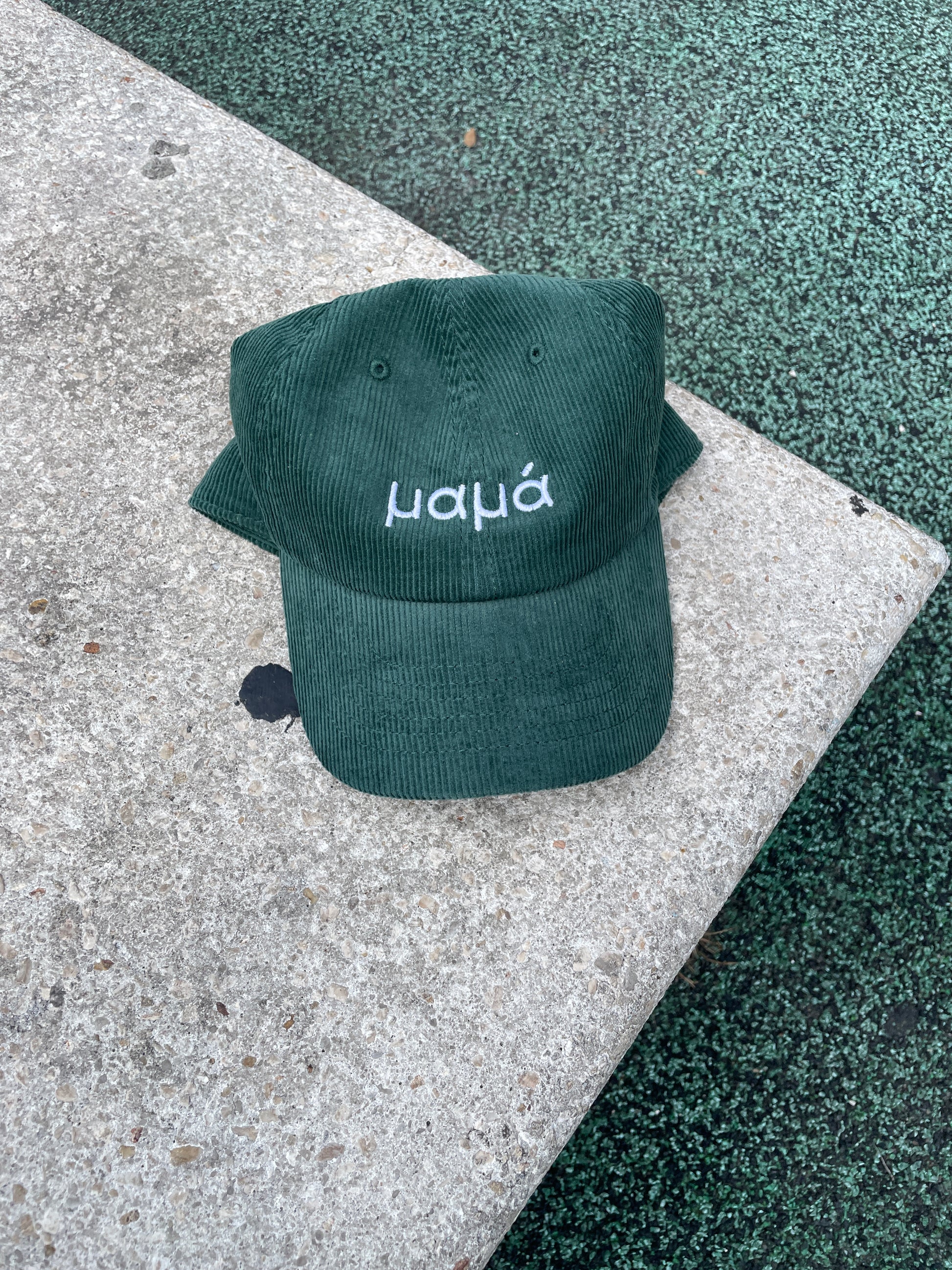 Corduroy Mama Embroidered Hat (Deep Green)
