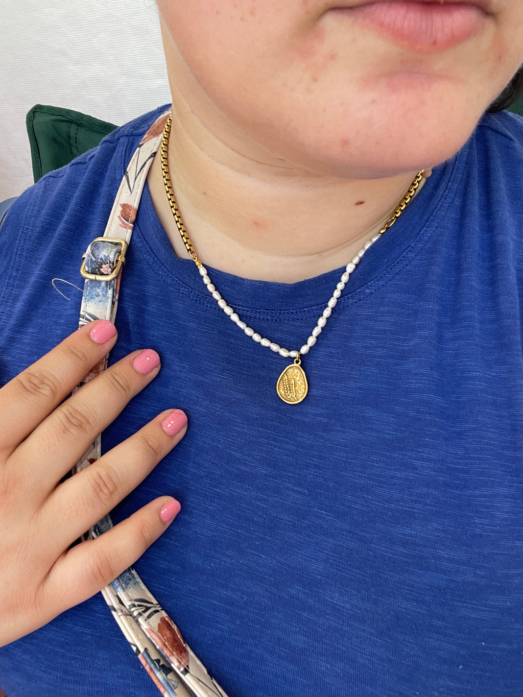 Pearl Wheat Pendant Necklace 18K Gold + Freshwater Pearls